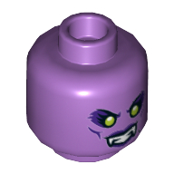 Tête de minifigurine d'araignée reine, crocs, motif : yeux vert citron avec fard à paupières pourpre foncé (Minifig Head Spider Queen, Fangs, Lime Eyes with Dark Purple Eye Shadow Print)