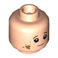 Tête de minifigurine Tim Cratchit minuscule, sourcils brun rougeâtre, triste avec des taches de saleté / sourire motif imprimé (Minifig Head Tiny Tim Cratchit, Reddish Brown Eyebrows, Sad with Dirt Stains / Smile Print)