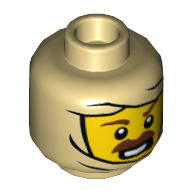 Tête de minifigurine, cagoule, visage jaune, motif imprimé moustache marron (Minifig Head, Balaclava, Yellow Face, Brown Moustache Print)