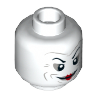 Tête de minifigurine Joker, sourcils, grand bouche fermée sourire avec motif imprimé lèvres rouges (Minifig Head Joker, Eyebrows, Wide Closed Mouth Smile with Red Lips Print)