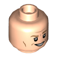 Tête de minifigurine professeur Gilderoy Lockhart, sourcils bruns, traits sur les joues, sourire / suer motif imprimé (Minifig Head Professor Gilderoy Lockhart, Brown Eyebrows, Cheek Lines, Smirk / Sweat Print)