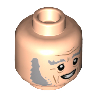 Tête de minifigurine Garrick Ollivander, légers favoris gris bleuté et sourcils touffus, lignes du avant et des joues, motif : sourire bouche ouverte (Minifig Head Garrick Ollivander, Light Bluish Gray Sideburns and Bushy Eyebrows, Forehead and Cheek Lines, Open Mouth Smile Print)