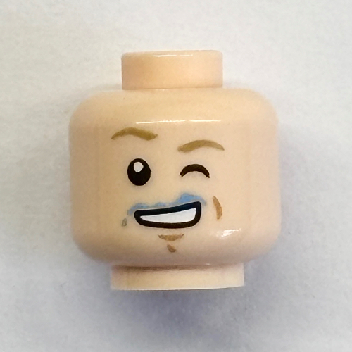 Tête de minifigurine Luke Skywalker, œil gauche clignotant, lait bleu sur le motif imprimé bouche (Minifig Head Luke Skywalker, Winking Left Eye, Blue Milk on Mouth Print)