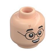 Tête de minifigurine Harry Potter, lunettes, cicatrice de foudre, sourire / motif imprimé sale (Minifig Head Harry Potter, Glasses, Lightning Bolt Scar, Smile / Dirty Print)