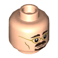Tête de minifigurine floren fortescue / ben urich, bouc, lunettes dorées, neutre / sourire montrant les dents motif imprimé (Minifig Head Florean Fortescue / Ben Urich, Goatee Beard, Gold Glasses, Neutral / Smile Showing Teeth Print)