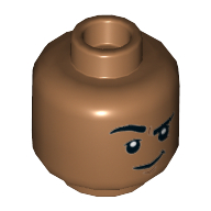 Tête de minifigurine Kingo, sourcils épais, sourire, bouche ouverte / bouche fermée avec motif imprimé sourcil droit surélevé (Minifig Head Kingo, Thick Eyebrows, Smile, Open Mouth / Closed Mouth with Raised Right Eyebrow Print)