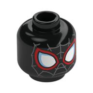 Tête de minifigurine Spider-Man (miles morale), yeux blancs avec motif imprimé contour rouge (Minifig Head Spider-man (Miles Morales), White Eyes with Red Outline Print)