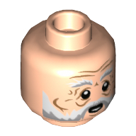 Tête de minifigurine Professeur Filius Flitwick, Barbe Blanche et Grise, Lignes, motif : bouche ouverte (Minifig Head Professor Filius Flitwick, White and Gray Beard, Lines, Open Mouth Print)