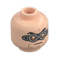 Tête de minifigurine dr poulpe (Doc Ock), lunettes marron et argent, motif : air renfrogné / sourire bouche ouverte (Minifig Head Dr Octopus (Doc Ock), Brown and Silver Goggles, Frown / Open Mouth Smile Print)