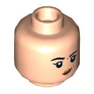 Tête de minifigurine Marion Ravenwood, sourcils noirs, lèvres pêche, sourire lobsed / bouche ouverte peur motif imprimé (Minifig Head Marion Ravenwood, Black eyebrows, Peach lips, Lobsided Smirk/Open Mouth Scared Print)