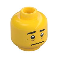 Tête de minifigurine allen, taches de rousseur nougat moyen, sourire bouche ouverte / motif imprimé inquiet (Minifig Head Allen, Medium Nougat Freckles, Open Mouth Smile / Worried Print)
