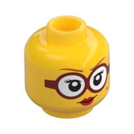 Tête de minifigurine shirley gardien, sourcils orange foncé, lunettes rouges, lèvres rouges, motif imprimé grain de beauté (Minifig Head Shirley Keeper, Dark Orange Eyebrows, Red Glasses, Red Lips, Beauty Mark Print)
