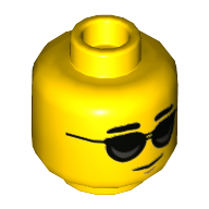 Tête de minifigurine, Lunettes noires motif imprimé (Minifig Head, Black Glasses Print)