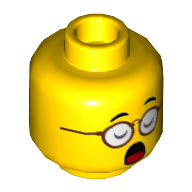 Tête de minifigurine Mr Tang, lunettes rouges, Yeux fermés avec bouche ouverte / Yeux ouverts avec motif imprimé Bouche fermée (Minifig Head Mr Tang, Red Glasses, Eyes Closed with Open Mouth / Eyes Open with Closed Mouth Print)