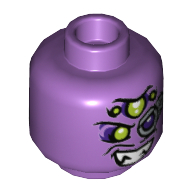 Syntaxe tête figurine, 3 yeux, œil gauche avec monocle violet foncé, sourire montrant les dents / couverture buccale en métal (Minifig Head Syntax, 3 Eyes, Left Eye with Dark Purple Monocle, Grin Showing Teeth / Metal Mouth Cover Print)