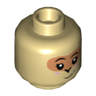 Tête de minifigurine soeur singe, nougat autour des yeux, léger sourire motif imprimé (Minifig Head Sister Monkey, Nougat Around Eyes, Slight Smile Print)
