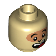 Tête de minifigurine frère singe, nougat autour des yeux, motif : sourire bouche ouverte (Minifig Head Brother Monkey, Nougat Around Eyes, Open Mouth Smile Print)