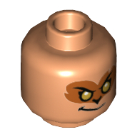 Tête de minifigurine mal Macaque, orange foncé autour des yeux d'or avec le sourire / rouge foncé autour des yeux avec l'œil droit blanc et le sourire montrant les dents motif imprimé (Minifig Head Evil Macaque, Dark Orange Around Gold Eyes with Smirk / Dark Red Around Eyes with White Right Eye and Grin Showing Teeth Print)