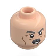 Tête de minifigurine j. jonah jameson, moustache grise, sourcils épais et rides, bouche ouverte / toile d'araignée sur motif imprimé bouche (Minifig Head J. Jonah Jameson, Gray Moustache, Thick Eyebrows and Wrinkles, Open Mouth / Spider Web Over Mouth Print)