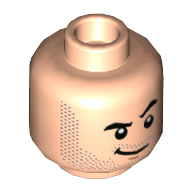 Tête de minifigurine punisseuse, barbe naissante, sourire avec sourcil gauche levé / en colère avec bande aide et cicatrices motif imprimé (Minifig Head Punisher, Beard Stubble, Smile with Raised Left Eyebrow / Angry with Band Aid and Scars Print)
