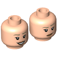 Tête de minifigurine Rachel Green, sourcils beige foncé, lèvres pêche, motif : sourire en coin / sourire bouche ouverte (Minifig Head Rachel Green, Dark Tan Eyebrows, Peach Lips, Smirk / Open Mouth Smile Print)