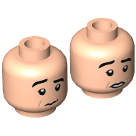 Tête de minifigurine Ross, Sourcils épais avec sourcils droits surélevés, motif : bouche fermée / bouche ouverte (Minifig Head Ross, Thick Eyebrows with Raised Right Eyebrow, Closed Mouth / Open Mouth Print)