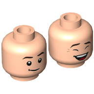 Tête de minifigurine Chandler, sourcils brun foncé, Sourire / Motif imprimé riant (Minifig Head Chandler, Dark Brown Eyebrows, Smile / Laughing Print)