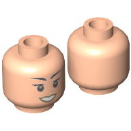 Tête de minifigurine gladys, cils, lèvres beige foncé, motif : sourire bouche ouverte (Minifig Head Gladys, Eyelashes, Dark Tan Lips, Open Mouth Smile Print)