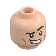 Tête de minifigurine Joey Tribbiani, sourcils tiques, sourire, motif : bouche fermée / bouche ouverte et sourcil levé (Minifig Head Joey Tribbiani, Tick Eyebrows, Smile, Closed Mouth / Open Mouth and Raised Eyebrow Print)