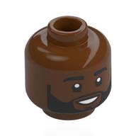 Tête de minifigurine Karamo, Sourcils épais, Barbe, Sourire Affichage Dents motif imprimé (Minifig Head Karamo, Thick Eyebrows, Beard, Smile Showing Teeth Print)