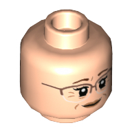 Tête de minifigurine Kathi Dooley, motif : lunettes brun rougeâtre et bouche fermée / lunettes cuivre et bouche ouverte (Minifig Head Kathi Dooley, Reddish Brown Glasses and Closed Mouth / Copper Glasses and Open Mouth Print)