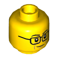 Tête de minifigurine fendrich, lunettes carrées, motif : sourire avec traits sur les joues (Minifig Head Fendrich, Square Glasses, Smile with Cheek Lines Print)