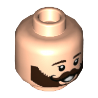 Tête de minifigurine Jonathan, Barbe brune foncée avec moustache bouclée noire, Dents / Motif imprimé langue (Minifig Head Jonathan, Dark Brown Beard with Black Curly Moustache, Teeth / Tongue Print)