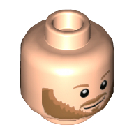 Tête de minifigurine Bobby, sourcils nougat moyen et barbe, motif : bouche ouverte / bouche fermée (Minifig Head Bobby, Medium Nougat Eyebrows and Beard, Open Mouth / Closed Mouth Print)