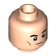 Tête de minifigurine Tom Riddle / Bruce Wayne, lignes de joue orange foncé, sourcil gauche froncé / en colère avec motif imprimé bouche ouverte (Minifig Head Tom Riddle / Bruce Wayne, Dark Orange Cheek Lines, Frown Raised Left Eyebrow / Angry with Open Mouth Print)