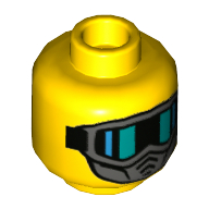 Tête de minifigurine Incognitro, masque gris bleuté foncé, motif imprimé de lunettes noires et vertes (Minifig Head Incognitro, Dark Bluish Gray Mask, Black and Green Goggles Print)