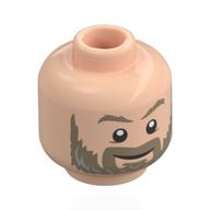 Minifigurine Thor tête, sourcils beige foncés et barbe avec des reflets gris bleuté clair, sourire / en colère avec des yeux bleus et blancs (Minifig Head Thor, Dark Tan Eyebrows and Beard with Light Bluish Gray Highlights, Smile / Angry with Blue and White Lightning Eyes Print)