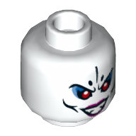 Tête de minifigurine démon os blanc, lèvres magenta, motif : yeux rouges et sourire montrant les dents / yeux noirs et sourire bouche fermée (Minifig Head White Bone Demon, Magenta Lips, Red Eyes and Smile with Teeth / Black Eyes and Closed Mouth Smile Print)