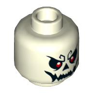 Squelette de tête minifigurine / esprit osseux, yeux rouges, motif imprimé bouche dentelée (Minifig Head Skeleton / Bone Spirit, Red Eyes, Jagged Mouth Print)