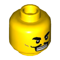 Tête de minifigurine Wallop, grands sourcils, moustache, bouche ouverte, dents parfaites / contusion, bandage et motif imprimé de dents cassées (Minifig Head Wallop, Large Eyebrows, Moustache, Open Mouth Grin, Perfect Teeth / Bruise, Bandage, and Broken Teeth Print)