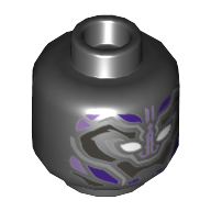 Tête de minifigurine Black Panther, armure, yeux blancs, violet foncé et lavande détails imprimé (Minifig Head Black Panther, Armor, White Eyes, Dark Purple and Lavender Details Print)