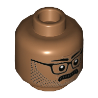Tête de minifigurine James Gordon, lunettes, barbe naissante, moustache, motif : expression neutre / en colère avec dents serrées (Minifig Head James Gordon, Glasses, Beard Stubble, Moustache, Neutral / Angry with Clenched Teeth Print)