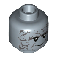 Tête de minifigurine Korg, Marquages gris-bleu foncé, motif : sourire (Minifig Head Korg, Dark Bluish Gray Markings, Smile Print)