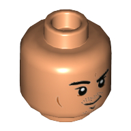 Tête de minifigurine wong, barbe naissante de bouc, sourcil droit surélevé, lignes de joue imprimées (Minifig Head Wong, Goatee Stubble, Raised Right Eyebrow, Cheek Lines Print)