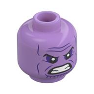 Tête de minifigurine Thanos, Ombres à paupières violet foncé et lignes de joues, en colère, dents serrées motif imprimé (Minifig Head Thanos, Dark Purple Eye Shadows and Cheek Lines, Angry, Clenched Teeth Print)