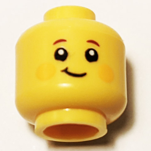 Tête de minifigurine forêt elfe, blushs, bouche ouverte sourire / bouche fermée déséquilibrée sourire motif imprimé (Minifig Head Forest Elf, Blushes, Open Mouth Smile / Lopsided Closed Mouth Smile Print)