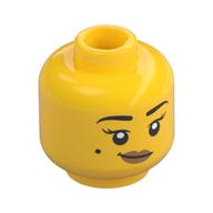 Tête de minifigurine bird-watcher / lee, cils, grain de beauté, lèvres de pêche, bouche ouverte sourire / bouche fermée sourire motif imprimé (Minifig Head Bird-Watcher / Lee, Eyelashes, Beauty Mark, Peach Lips, Open Mouth Smile / Closed Mouth Smirk Print)