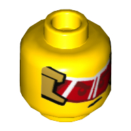 Tête de minifigurine Monkie Kid, visière rouge avec cadre en or / colère bouche ouverte motif imprimé (Minifig Head Monkie Kid, Red Visor with Gold Frame / Angry Open Mouth Print)