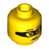 Tête de minifigurine Criminel, Masque pour les yeux noir, Sourcils, Lèvres de pêche, Neutre / ouvert Sourire de la bouche (Minifig Head Criminal, Black Eyemask, Eyebrows, Peach Lips, Neutral / Open Mouth Smile Showing Teeth Print)