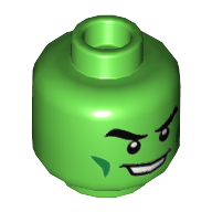 Tête de minifigurine Hulk, gros sourcils, lignes de joue vert foncé, motif : sourire montrant les dents / sourire bouche fermée (Minifig Head Hulk, Big Eyebrows, Dark Green Cheek Lines, Smile with Teeth / Closed Mouth Smile Print)